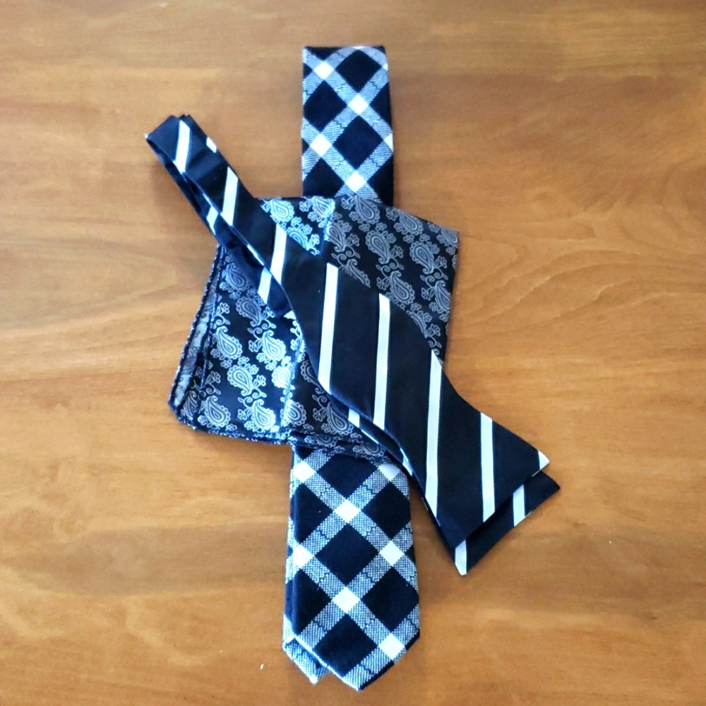 Black & White BUNDLE!!! Necktie/Bowtie/Pocket Square